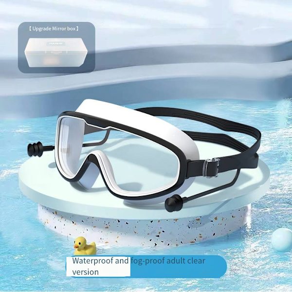 Vuxen Stora Ram Simglasögon Vattentäta Anti-fog HD Simglasögon En-delad Öronpropp Silikon Barn Simglasögon Black white-boxed adult