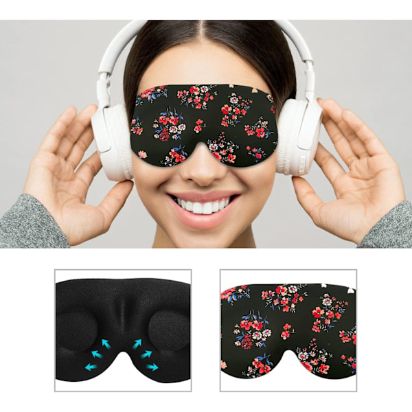 3D Sovemaske, 100% Mørklægning 3D Kontureret Sovemaske, Komfortabel & Super Blød Sovemaske med Justerbare Stropper til Kvinder, M