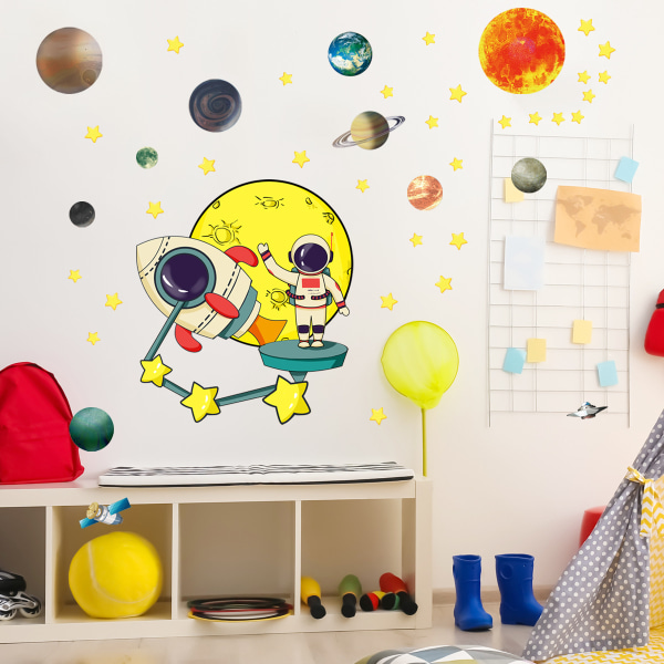 Ulkoavaruus Seinätarra Planeetat Astronautti Seinätarrat Baby päiväkoti Pojat Makuuhuoneen leikkihuoneen seinäkoristelu