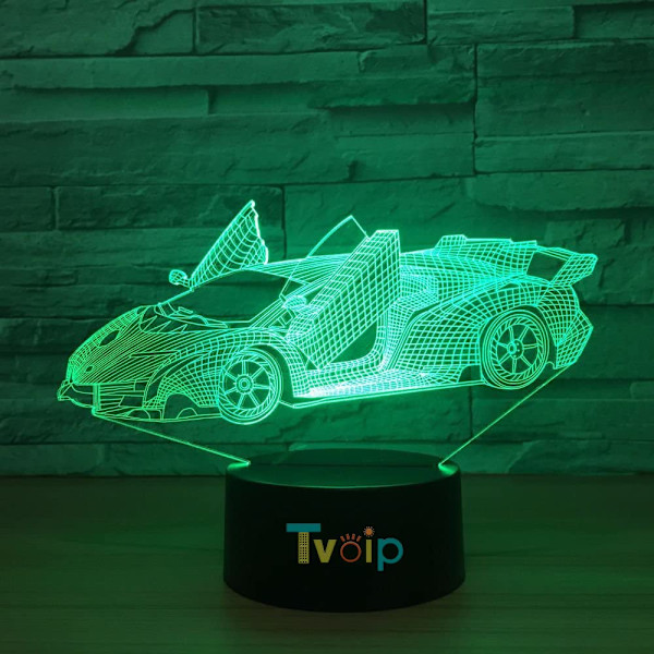 7 Fargeskiftende nattlampe 3D Atmosfære Bulbing Lys 3D Visuell Illusions LED Lampe for Barn Leke Julergave Bursdagsgaver (Racerbil)