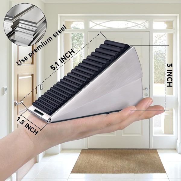 WJSMSterkeste store dørstopper - Heavy Duty dørstopp kile høye dørstoppere for bunnen av døren, 3 tommer høy justerbar fjærbelastet dørstopper Silver 1 Pack
