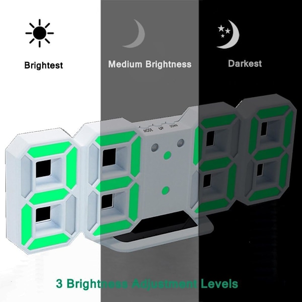 Uppgraderad modern 3D-väckarklocka, LED digital skrivbordsväckarklocka för kök, sovrum, kontor, modern design 9,7 tum LED vitt nattljus dekor vägg