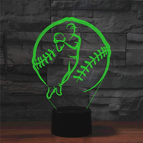 3D Baseball Fjernkontroll 16 Farger Nattelysbilder Illusions Akryl LED Bord Nattbord Lampe Barn Soverom Skrivebord Dekor Bursdagsgaver Leke for Barn