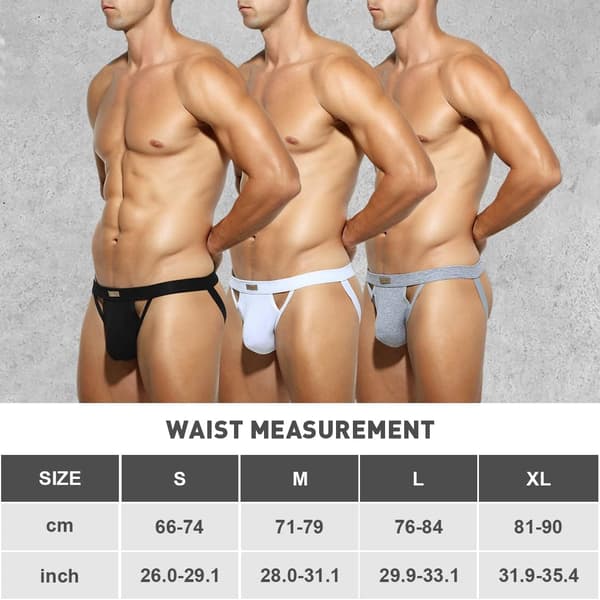 Athletic Supporter för män, stretchunderkläder, jockstrap i mesh, flerpack Black White Gray M