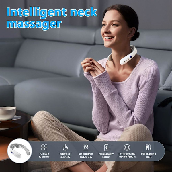 Neckology Intelligent Nakkemassager med Varme, Elektrisk Pulserende Nakkemassager til Smertelindring, Trådløs Nakkemassager til Kvinder