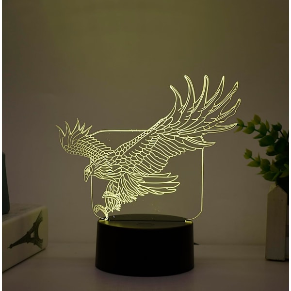 3D LED nattlampa örnmotiv USB skrivbordslampa touch 7 färger + fjärrkontroll 16 färger RGB illusion atmosfärslampa kreativ heminredning