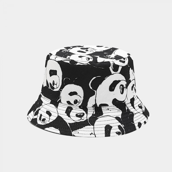 AVEKI Unisex Panda Mönster Tryck Hink-Hatt Dubbelsidig Bärbar Vändbar Fiskare-Mössan