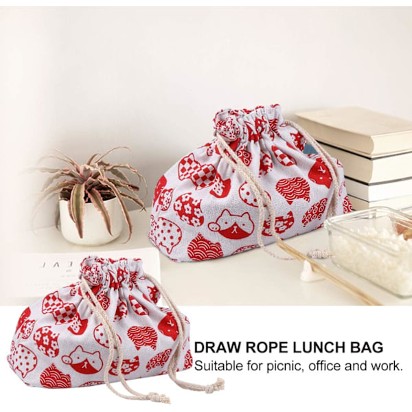 Bento Box Snørepose Frokostpose Dobbeltlags Fortykket Japansk Stil Bento Tote Pung Slik Gaveholder Pakke til Hjem Bryllup Fødselsdagsfest Rød Ani Red 27Ã—19cm