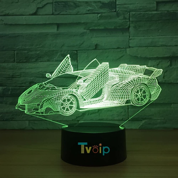 7 Fargeskiftende nattlampe 3D Atmosfære Bulbing Lys 3D Visuell Illusions LED Lampe for Barn Leke Julergave Bursdagsgaver (Racerbil)
