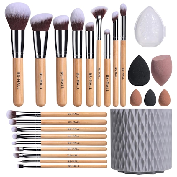 BS-MALL Makeup Brushes Premium Synthetic Foundation Powder Concealers Eye Shadows 18 Pcs Brush Set with 5 sponge & Holder Sponge Case