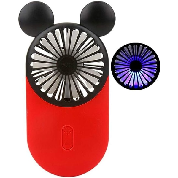 Söt minifläkt, portabel USB laddning, med LED-ljus, 3-växlad justerbar hastighet, lämplig för inomhus- eller utomhusaktiviteter 2810C röd