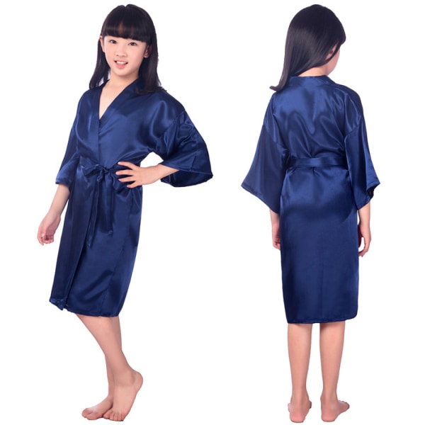 Lasten Silk Stain Pure Kimono Hääaamiainen Kimono Kylpytakit Yöpuvut ------ Tummansininen (koko 12)