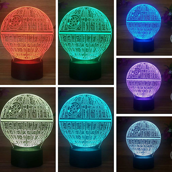 7 Fargeskiftende nattlampe 3D Atmosfære Bulbing Lys 3D Visuell Illusions LED Lampe for Barn Leke Julergave Bursdagsgaver (Star Wars)