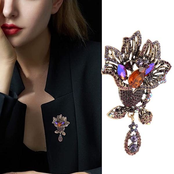 Blomster Brosche Pin Elegant Ekstravagant Legering Rhinestone Kronblad Brosche Pin til Bryllupsfest