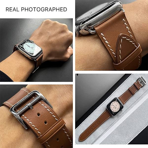 Kompatibel med Apple Watch Band Series 40mm 42mm 38mm, Ægte Læder Udskiftningsrem til iWatch, Læder Apple Watch Rem til Kvinder & Mænd, Brun