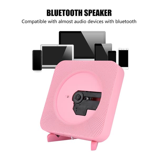 Ny väggmonterad Bluetooth CD-spelare högtalare med fjärrkontroll (rosa)