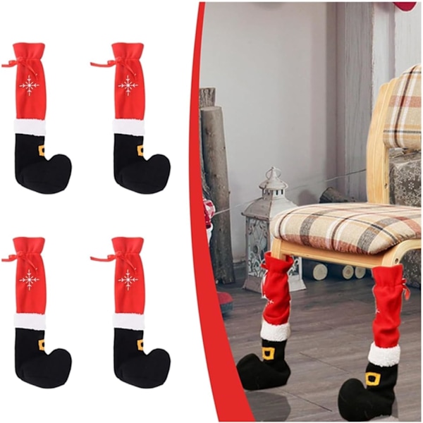 4 st Jul Stolsbensskydd för Kök och Matsal, Tomte Rolig Alv Bordsfötter Bensockor, Jul Möbelbenssockor