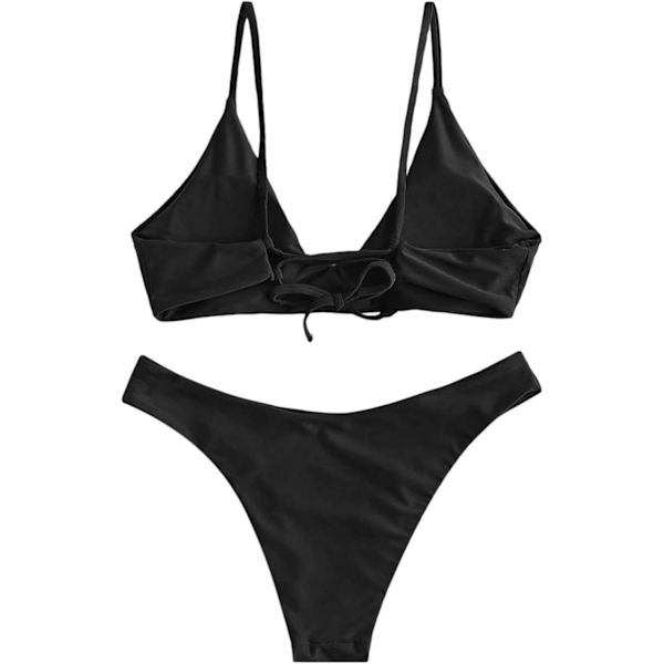 WJSM Kvinnors Tie Back Vadderad Hög Skuren Bralette Bikini Set Två Delar Baddräkt 1-black M