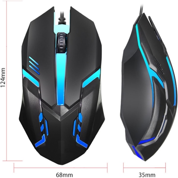 RGB Gaming Mus, 1600 DPI Trådbunden Datormus, Ergonomisk Gaming Mus, Färgglada Ljus, 3D Rullhjul, för Win10 8 7 för Win för Win XP