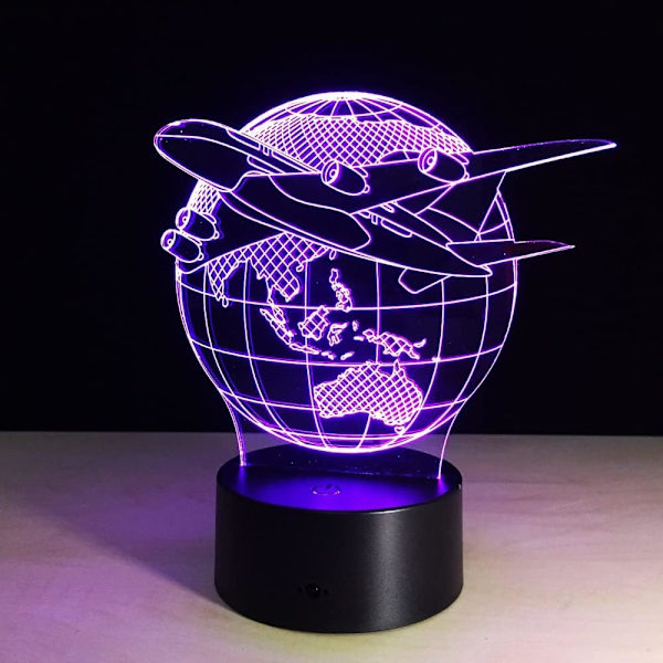 Flygplan Jord 3D Lampa 7 Färgbyte Touch Switch Liten Nattlampa Färgad Atmosfärslampa Sovrumslampa för Present