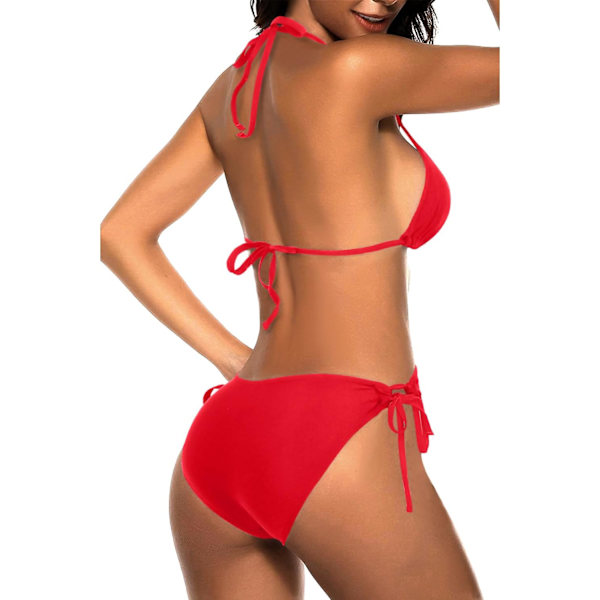 WJSM Dam Triangle Bikini Set Halter Tvådelad Sexig Baddräkt String Tie Side Baddräkt Red M