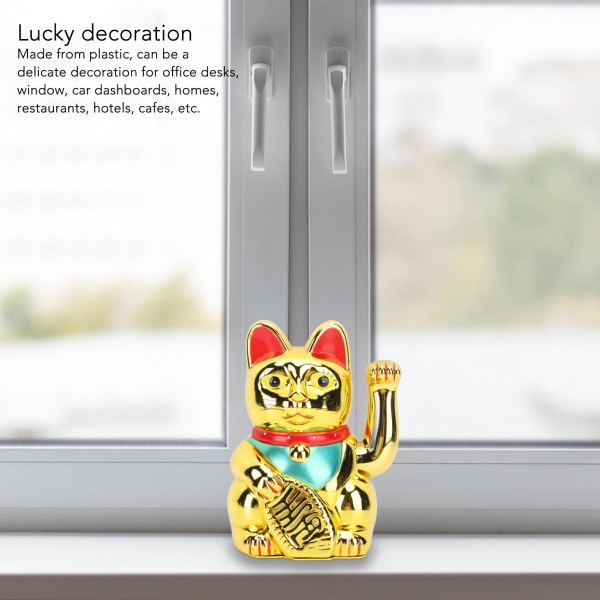 Lucky Cat Ornament Electric Arm Waving Fortune Cat 8 Inch Golden Wealth Velkomstkatt for hjemmerestaurant