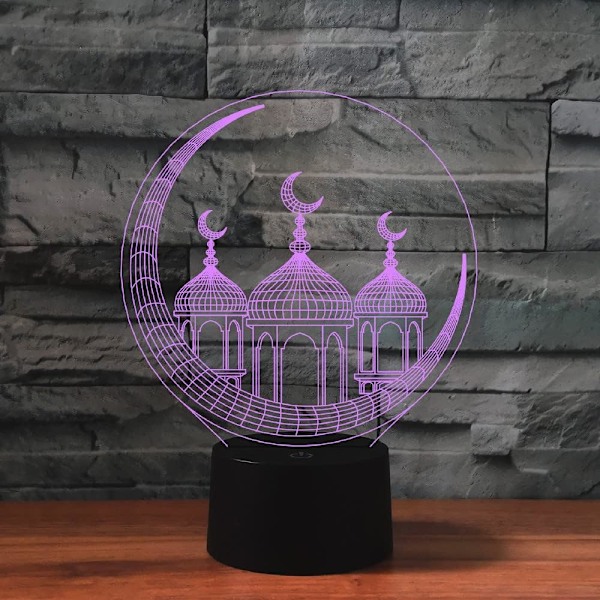 3D Islamisk Arkitektur Fjernbetjening 16 Farve Natlys Illusion Akryl LED Bord Sengelampe Børneværelse Skrivebords Dekoration Fødselsdagsgaver Legetøj