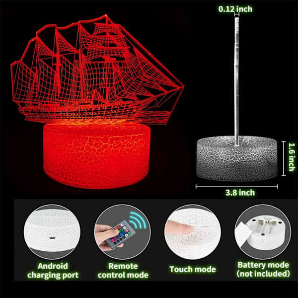 3D Bil Natlampe, 16 Farveændringer, Dæmpbar Fjernbetjening/Smart Berøring, 4 stk. 3D Hologram Illusion Lampe, Sportsvogn USB Lys (Rejsetilbehør)