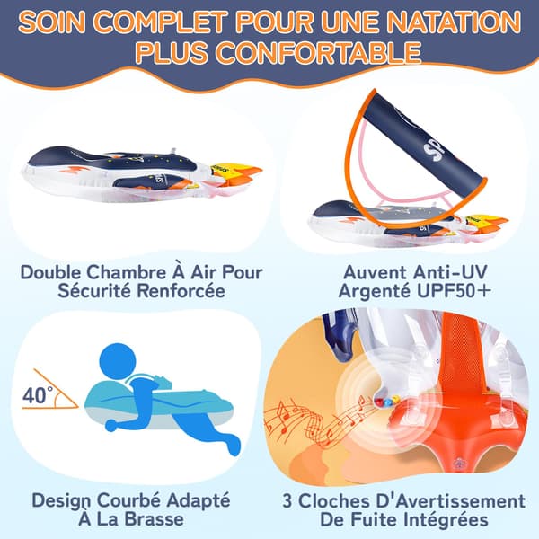 Baby Float, Baby Pool Float med Solskærm og Sæde, Baby Float Pool Float, Oppustelig Pool Float til Pool, Strand, Ferier 6 til 36