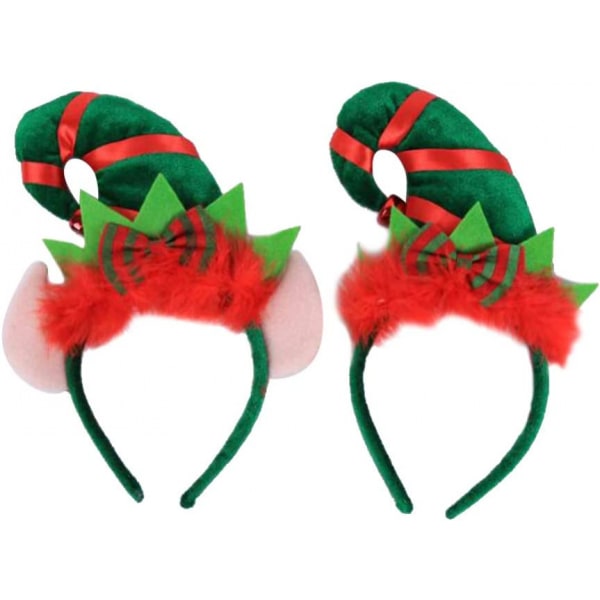 2st julpannband tomtehatt hårbåge Söt tomteöra hårband tomtefest hattar med jingle Bells fjäder för tomtefest karneval
