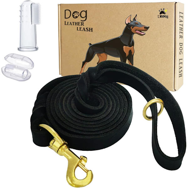 Læderhundesnor 6ft x 1/2 tommer Heavy Duty Hundesnor, Stærk Robust Ægte Læder Flettet Hundesnor, Blød og Komfortabel Læderhundesnor til Store Black6FT 6 ft x 1/2 inch