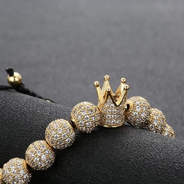 Luksus CZ Imperial Crown -punotut kuparirannekkeet 8 mm:n mikropave-kuutiosirkoniumhelmillä Pulseira Bangle -riipuskoru miehille