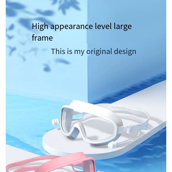 Voksne store ramme svømmebriller vanntette anti-tåke HD svømmebriller ett-stykke ørepropp silikon barn svømmebriller Blue-bagged Kid