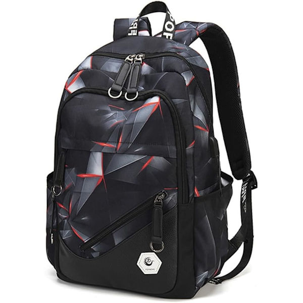 Rygsæk til teenagedrenge - Laptop-rygsæk - Skolebogtaske til børn i folkeskolen Black+red Style A-with USB Port