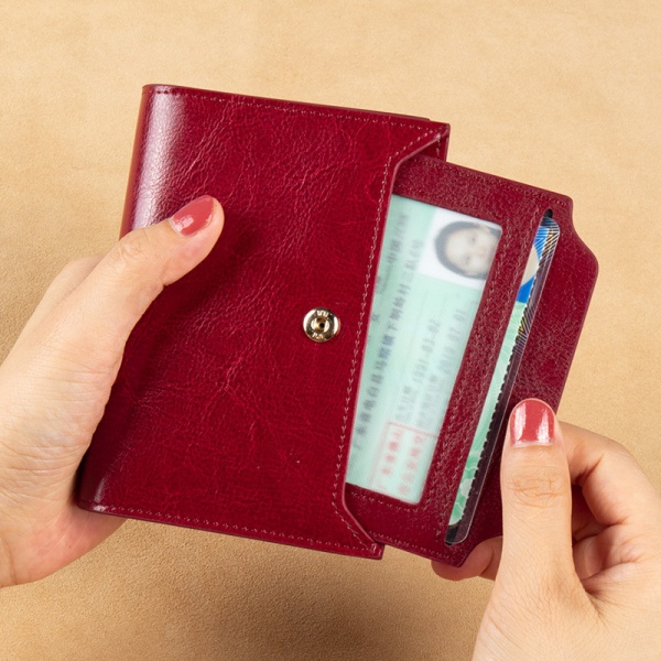 AVEKI Pieni lompakko naisille Aidosta nahasta Bifold Kompakti RFID-estävä pieni naisten lompakko, viininpunainen