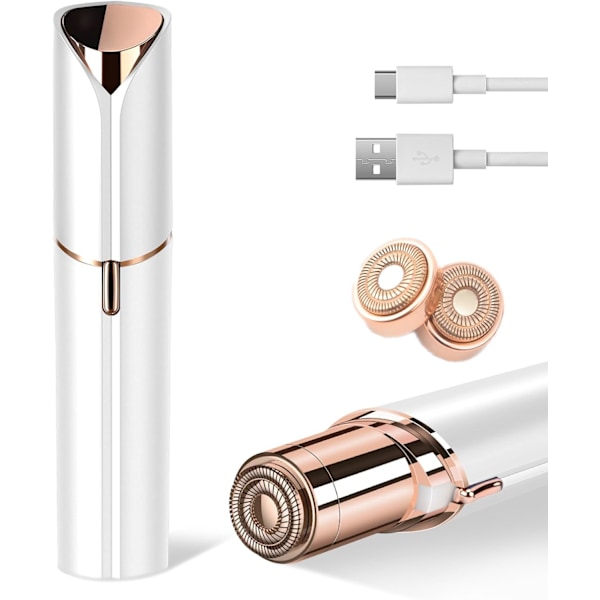 Fjerning av ansiktshår for kvinner, smertefri ansiktshårfjerner for kvinner med 2 reservehoder, USB-oppladbar, ansiktshårfjerner for overleppe White
