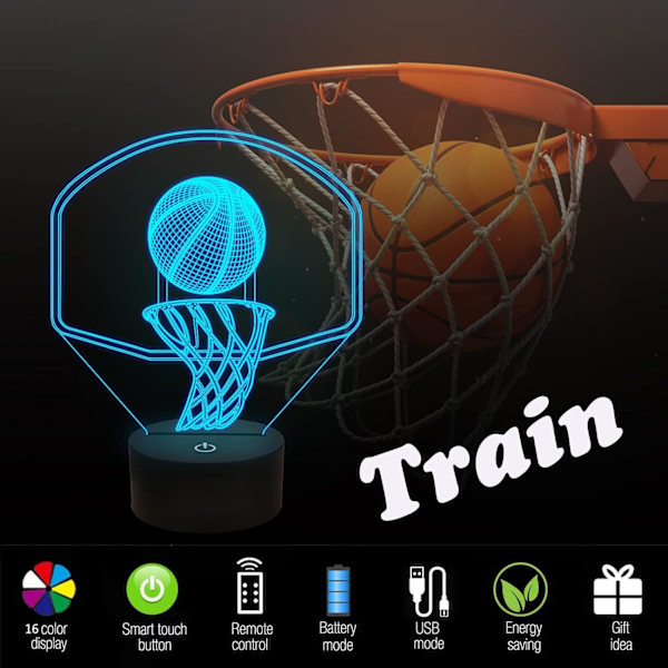3D Basketboll Nattlampa Backboard Illusion Hoop Lampa för Barns Rum Hem X-mas Födelsedagspresenter för Pojke Man Vänner med 16 Färgförändringar Fjärrkontroll
