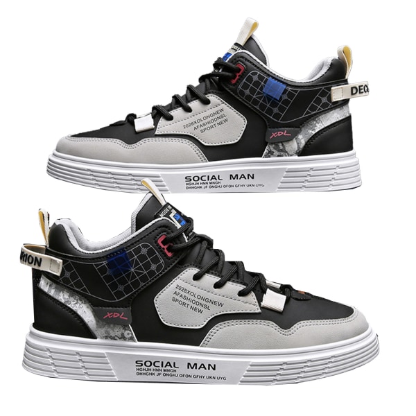 Herr High Top Skor Casual Sports Läder Ovandel Gummisula Bekväma Herr Board Skor för Höst Vinter Black 41
