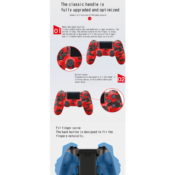 PS4-handtag med lätt pekskärm med sexaxlig vibration PS4-handtag trådlöst Bluetooth spelhandtag