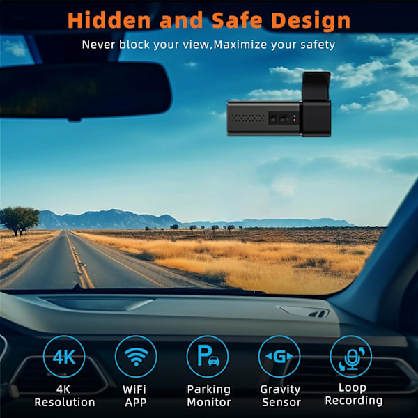 Dash Cam 4K WiFi Front Dash Camera for Cars, Car Camera Mini Dashcams with App, Dashboard Camera with 24H Parking Mode, Night Vision, Loop Recording