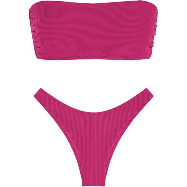 WJSMWomen 2-delad Bandeau-baddräkt Ribbad Spetsad Strapless Bandeau Bikini Set High Cut Baddräkter 0-rose Red XL