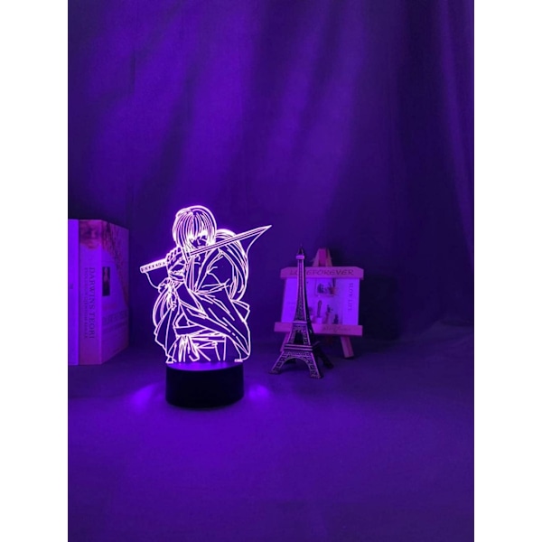 Anime LED-lys Rurouni Kenshin Lampe for soveromsdekorasjon nattlys bursdagsgave romdekorasjon bord 3D lampe Rurouni Kenshin, 16 farger, med fjernkontroll C