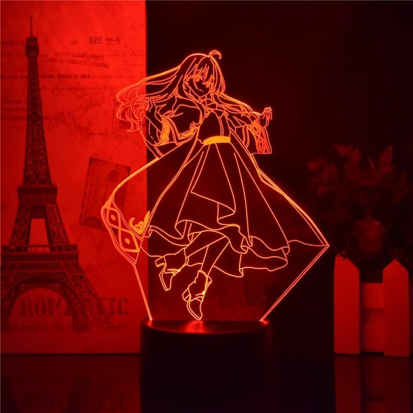 3D Vandrande Häxa Illusionslampor Anime Light Novel Resan av Elaina Lampor Fjärrkontroll/Touch LED Nattlampor Sovrumsbordlampor (Svart Bas)