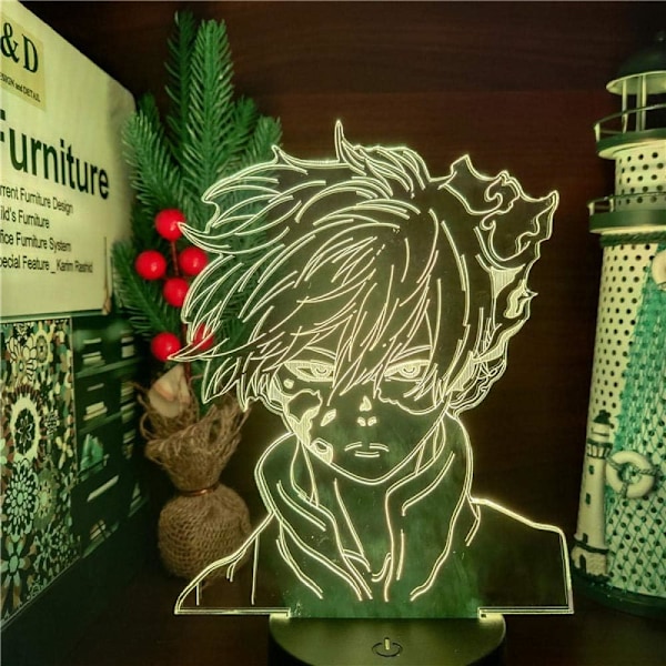 Animelampa Nattlampa Illusion Ljus My Hero Academia Shoto Todoroki 3D för Barnrum LED Barn Julgåva Sängbord Färgglad Födelsedag Lampara Ni