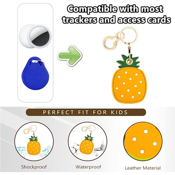 Læder nøgleringholder etui kompatibel med Apple AirTag, sød beskyttende Air Tag cover med nøglering, anti-scratch finder GPS tracker etui til Another Pineapple