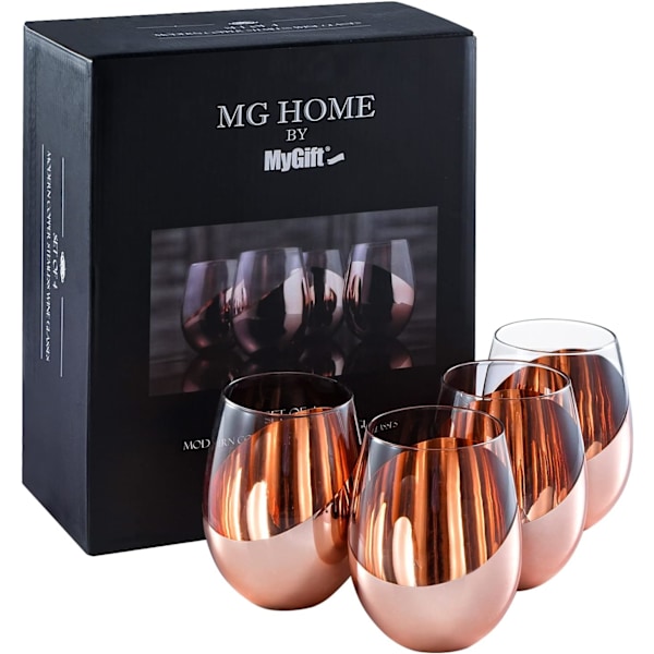 MyGift Modern Accent Stemless Wine Glass Set, Punaviinilasit, 4 kpl Copper