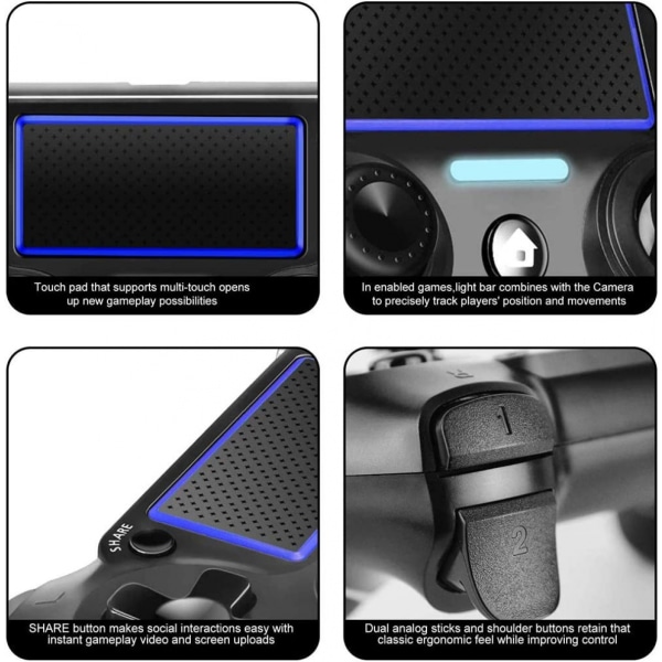 PS4-controller, trådløs Bluetooth-gamepad, [opgraderet version] Touch Panel-gamepad USB-kabel med dobbelt vibration og lydfunktion Anti-Slip Grip fo