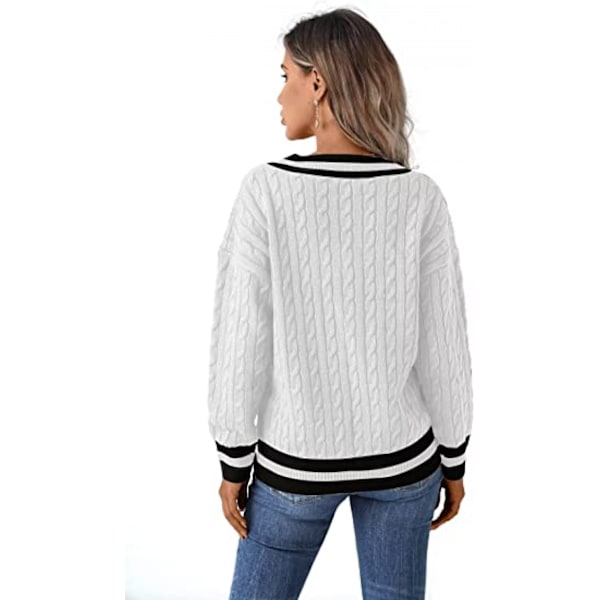 Naisten kaapeli neulottu V-kaulapaita rento pitkähihainen pusero löysä olkapää Jumper Top, pehmeä, mukava ja ihoystävällinen.