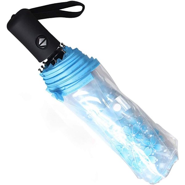 Kirsebærblomster Transparent Foldbar Rejse Paraply Blue(auto)