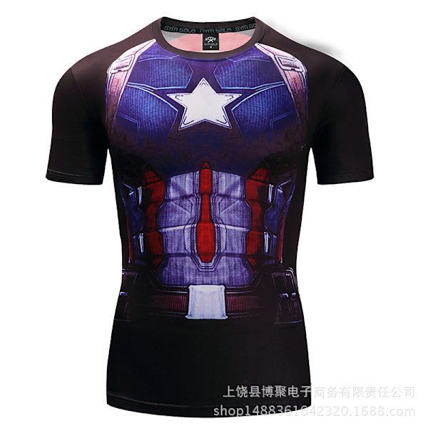 Digitaltryck Superman Kortärmad Captain America Sporttights Snabbtorkande Fitness Stretch T-shirt D06 2XL